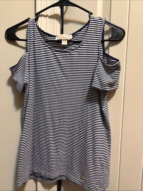 Michael Kors Navy & White Striped Cold-Shoulder Tank